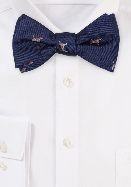 Navy Bow Tie with Tiny Dogs