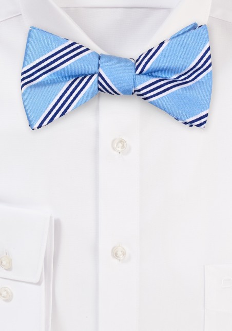 Light Blue, Golden Tan, Black Striped Bow Tie