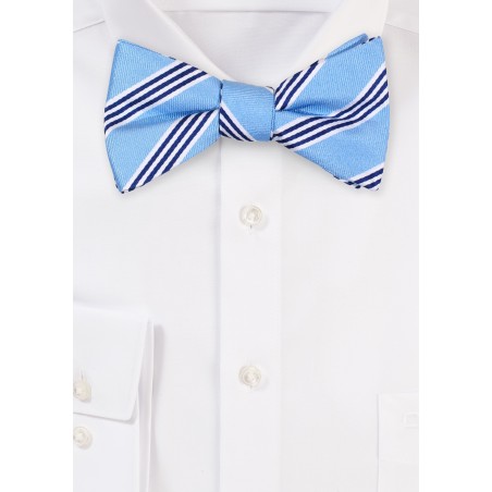 Light Blue, Golden Tan, Black Striped Bow Tie