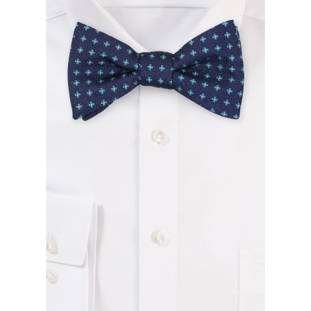 Blue Bowtie with Intricate Tiny Floral in Green