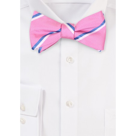 Pink, Blue, White Striped Bow Tie
