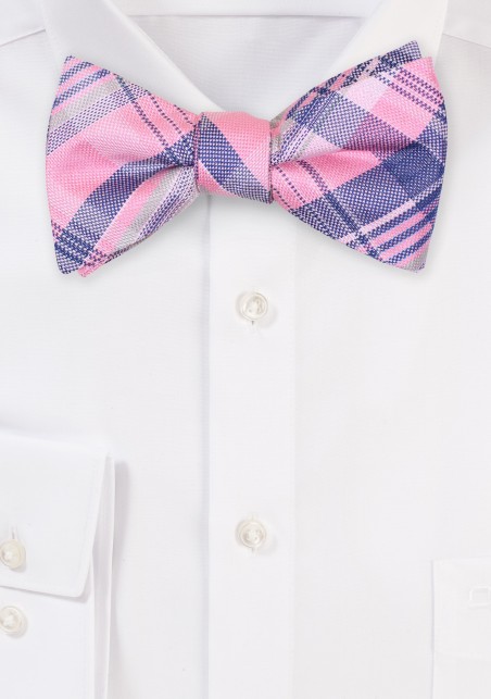 Plaid Bow Tie in Pink and Silver