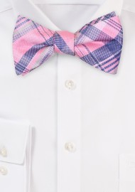 Plaid Bow Tie in Pink and Silver