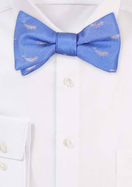 Blue Bow Tie with Embroidered Whales