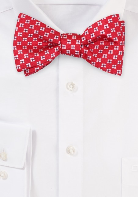 Cherry Red Bow tie with Small White Argyle Checks