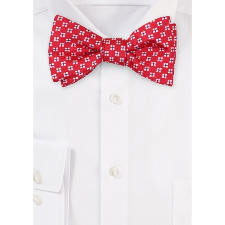 Cherry Red Bow tie with Small White Argyle Checks