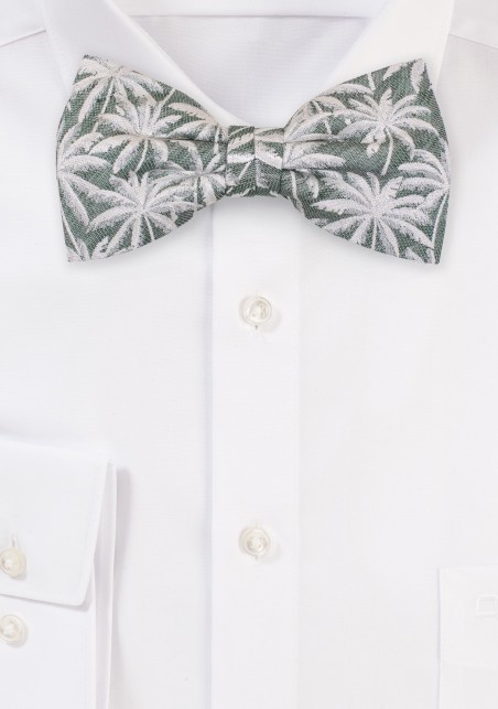 Sage Linen Silk Bow Tie with Palm Trees