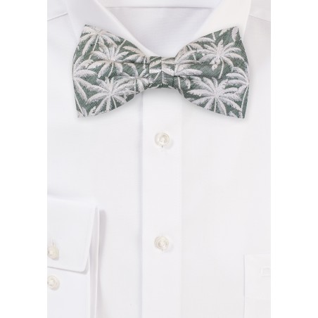 Sage Linen Silk Bow Tie with Palm Trees