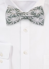 Sage Linen Silk Bow Tie with Palm Trees