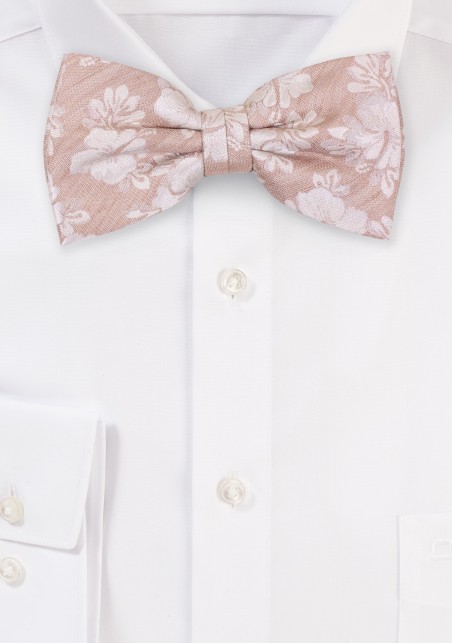 Wheat Color Bow Tie in Linen and Silk with Hibiscus Flowers