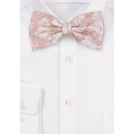Wheat Color Bow Tie in Linen and Silk with Hibiscus Flowers