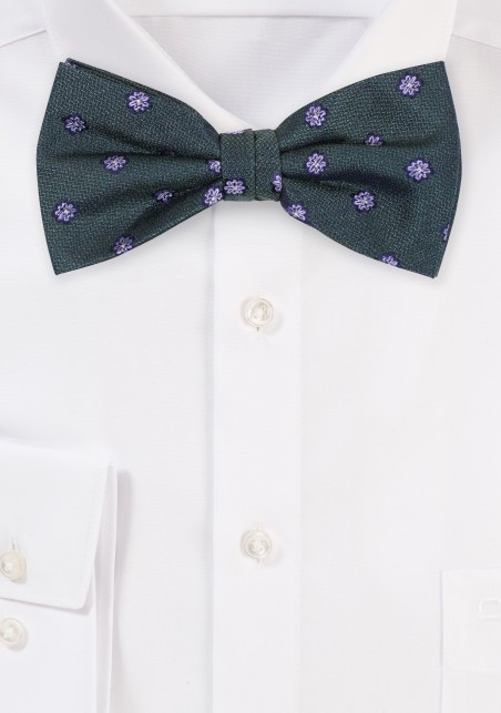 Pine Green Bow tie | Matte Floral Bow Tie in Pine Green