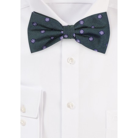 Pine Green Bow tie | Matte Floral Bow Tie in Pine Green