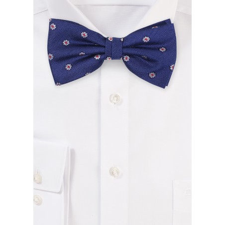 Blue Floral Bow Tie with Silk and Linen Weave