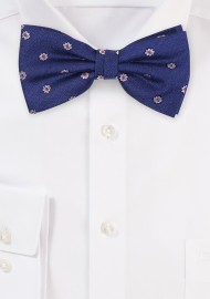 Blue Floral Bow Tie with Silk and Linen Weave