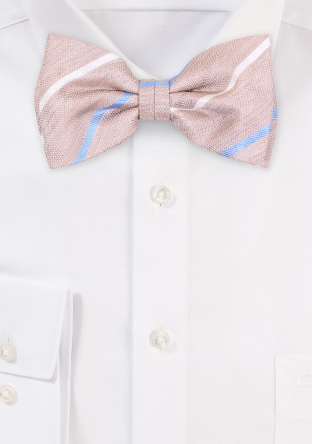 Wheat Tan Striped Bowtie in Linen and Silk Fabric