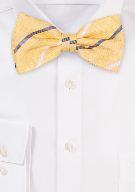 Yellow Linen Silk Bow Tie with Stripes
