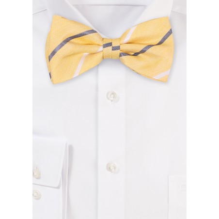 Yellow Linen Silk Bow Tie with Stripes