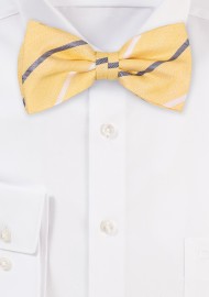 Yellow Linen Silk Bow Tie with Stripes