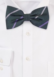 Pine Color Linen Silk Bow Tie with Stripes