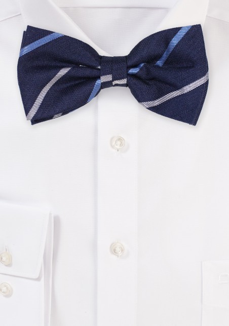 Linen Silk Fabric Bow Tie in Blue with Stripes