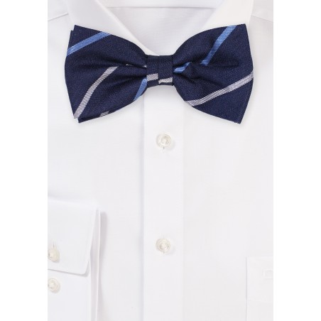 Linen Silk Fabric Bow Tie in Blue with Stripes