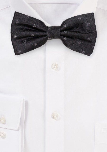 Black Silk Bow Tie with Gray Polka Dots