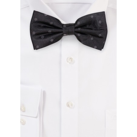 Black Silk Bow Tie with Gray Polka Dots