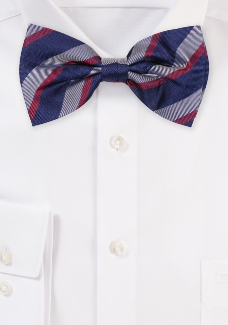 Striped Silk Bowtie in Navy, Wine, and Gray