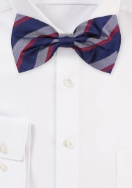 Striped Silk Bowtie in Navy, Wine, and Gray