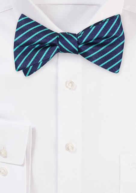 Repp Striped Bow Tie in Navy and Turquoise Green