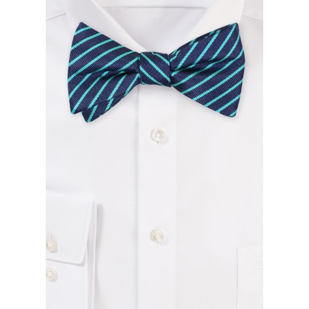 Repp Striped Bow Tie in Navy and Turquoise Green