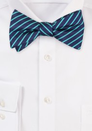 Repp Striped Bow Tie in Navy and Turquoise Green