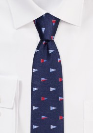 Skinny Tie with Sailing Burgees | Navy Skinny Necktie with Burgees