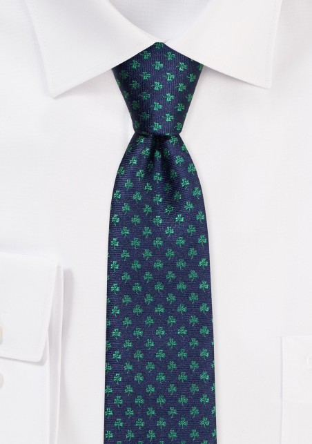 Skinny Tie with Shamrocks | Skinny Necktie with Embroidered Shamrocks