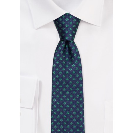 Skinny Tie with Shamrocks | Skinny Necktie with Embroidered Shamrocks