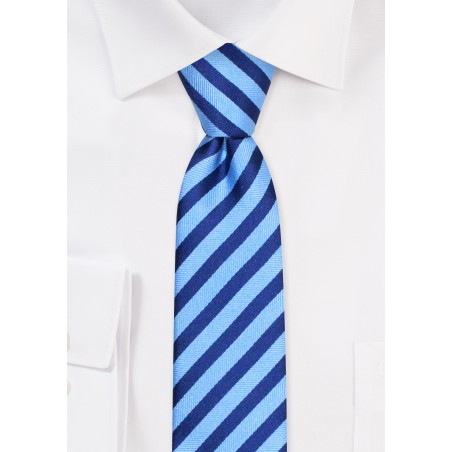 Blue Skinny Tie with Stripes | Striped Necktie in Slim Width in Sky and Navy Blue