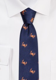 Skinny Tie with Dungeness crabs | Navy Skinny Tie with Crabs