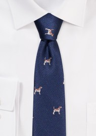 Navy Tie with Beagles in Skinny Width | Slim Cut Tie in Navy with Beagles