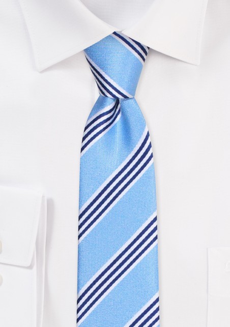 Skinny Tie with Stripes | Pale Blue Striped Skinny Necktie