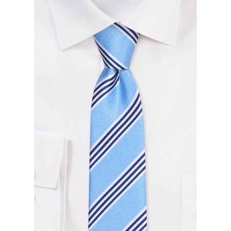 Skinny Tie with Stripes | Pale Blue Striped Skinny Necktie