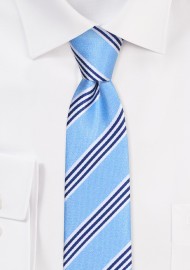 Skinny Tie with Stripes | Pale Blue Striped Skinny Necktie