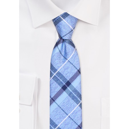 Blue Skinny Tie | Plaid Tie in Blue and Skinny Width