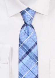 Blue Skinny Tie | Plaid Tie in Blue and Skinny Width