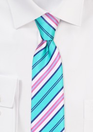 Repp Tie in Turquoise and Pink | Striped Skinny Tie in Turquoise and Pink