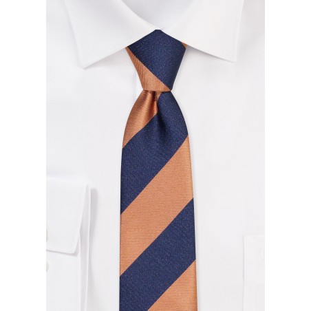 Striped Skinny Tie | Golden Orange and Navy Stripe Skinny Tie
