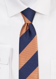 Striped Skinny Tie | Golden Orange and Navy Stripe Skinny Tie