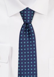 Skinny Tie in Blue and Green | Denim Blue Skinny Tie with Florals in Green
