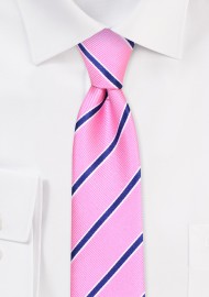 Pink Skinny Tie | Carnation Pink Skinny Tie with Stripes in Navy