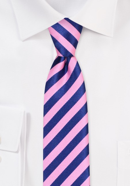 Pink and Blue Skinny Tie | Modern Stripe Skinny Tie in Navy and Pink